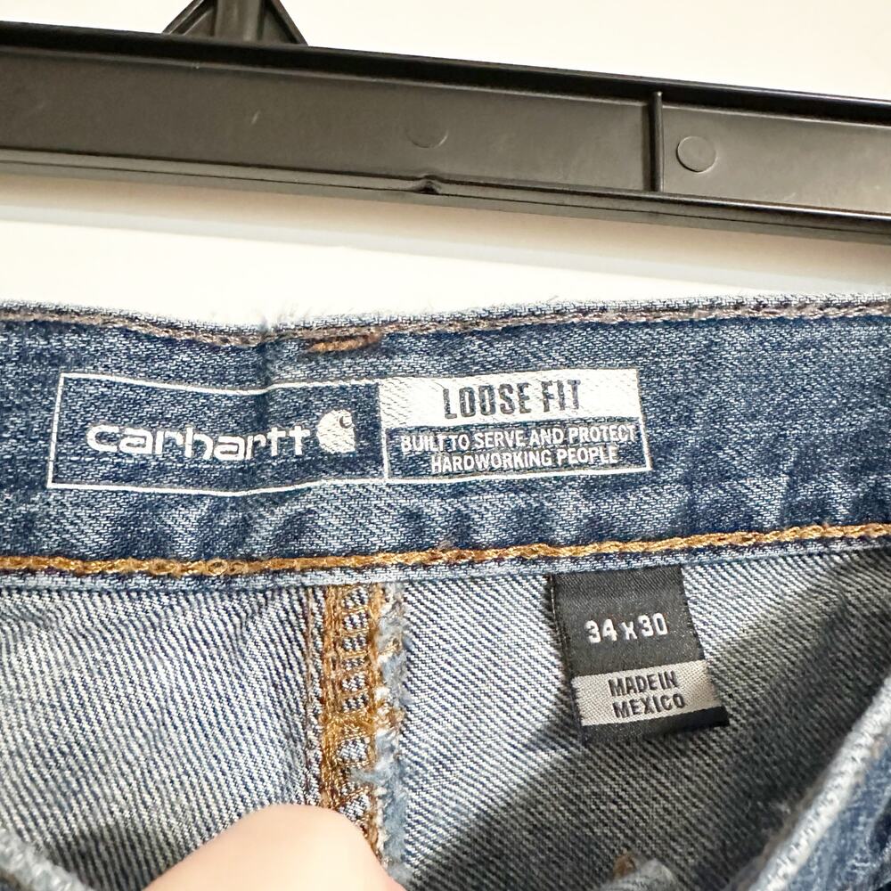 Vtg Carhartt Distressed Workwear Jeans 34x30 Loose Fit Carpenter B11 Denim - Picture 5 of 8